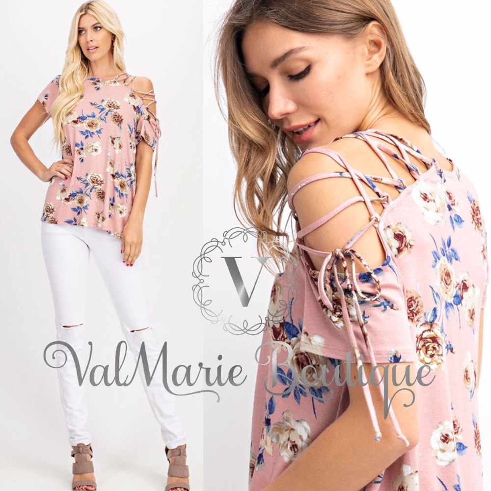 Blush floral lace up top